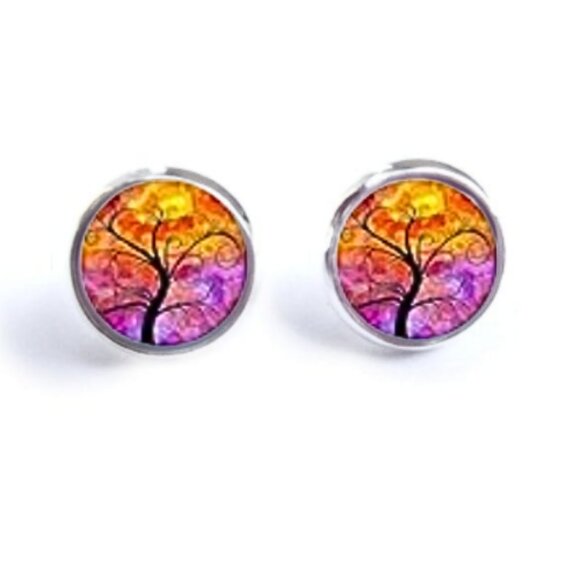 Trees In Abstract Tones Glass Earrings - Picture 1 of 3